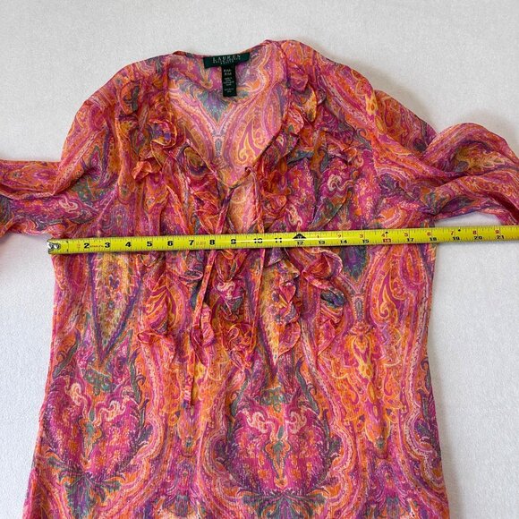 LRL Ralph Lauren Silk Chiffon Sheer Paisley Blouse Top Size M Petite Multicolor - Picture 10 of 12